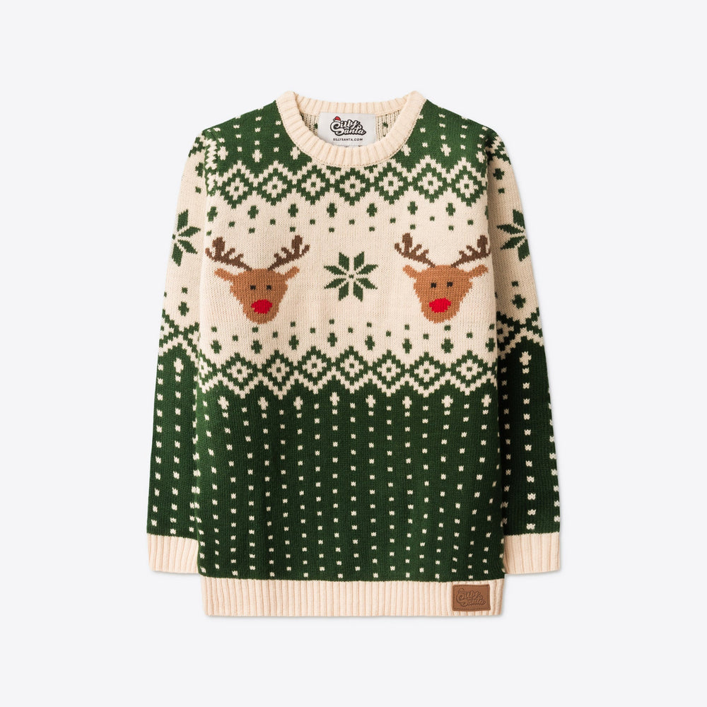 Grøn Retro Rensdyr Julesweater Børn