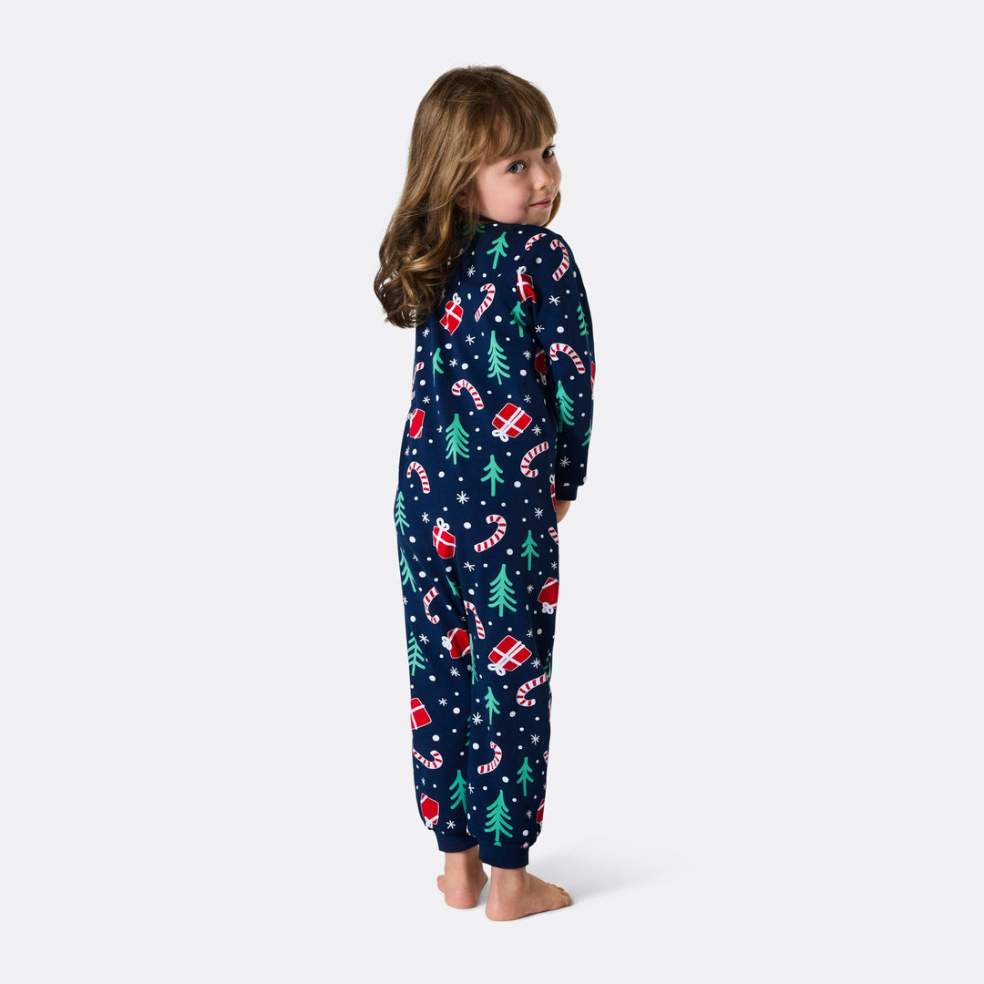 Blå Julemønster Overall Julepyjamas Børn