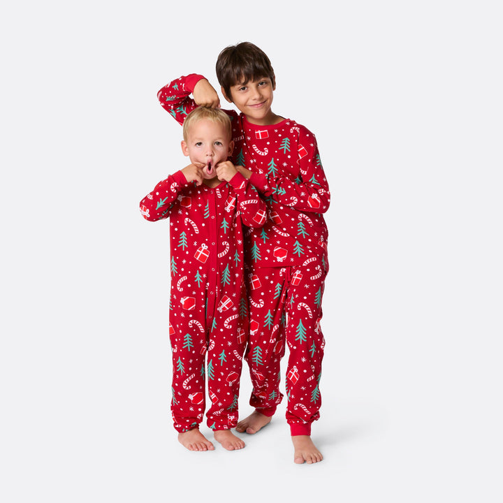 Rød Julemønster Overall Julepyjamas Børn