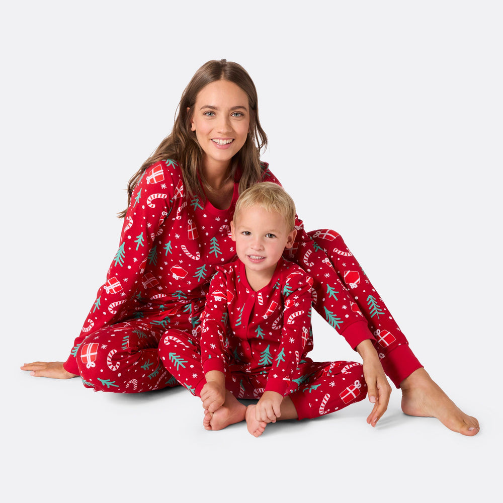 Rød Julemønster Overall Julepyjamas Børn