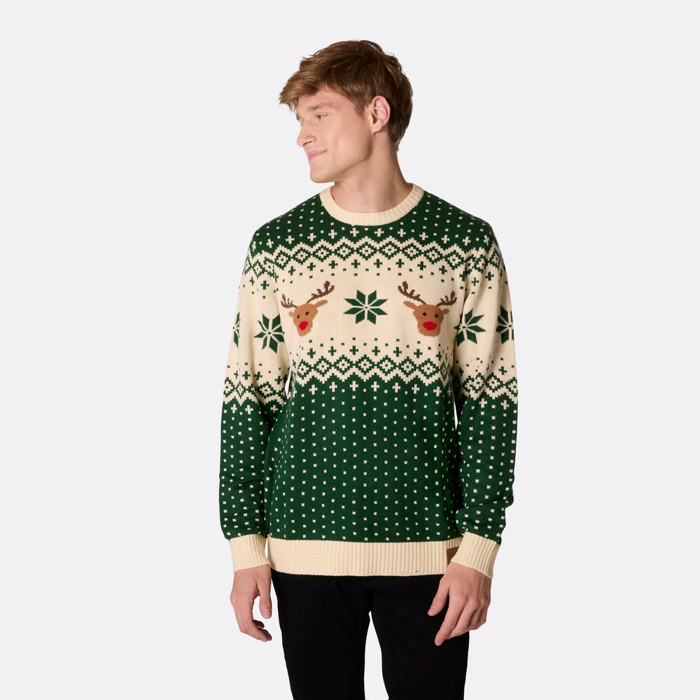 Grøn Retro Rensdyr Julesweater Herre