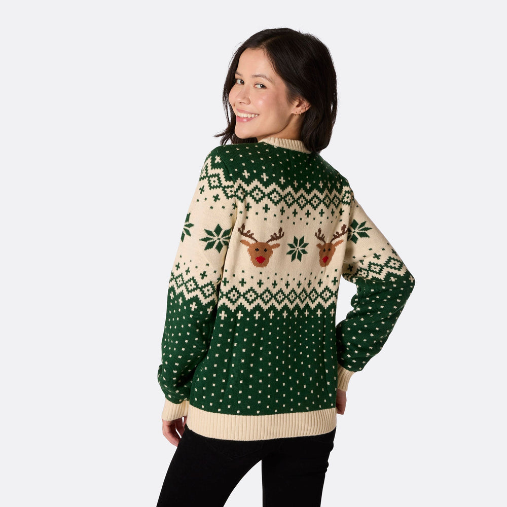 Grøn Retro Rensdyr Julesweater Dame
