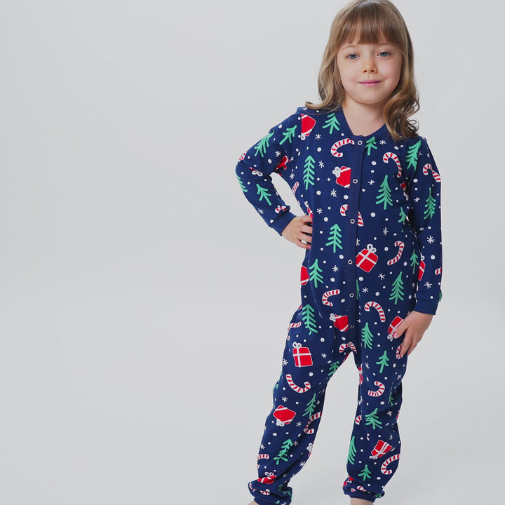 Blå Julemønster Overall Julepyjamas Børn