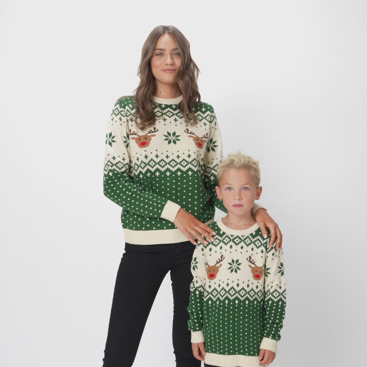 Grøn Retro Rensdyr Julesweater Børn