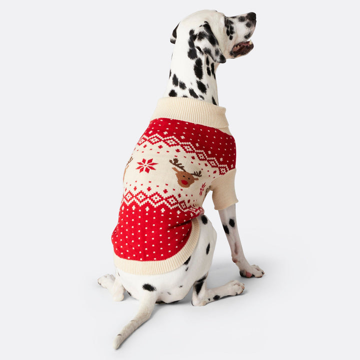 Rød Retro Rensdyr Julesweater til Hunde