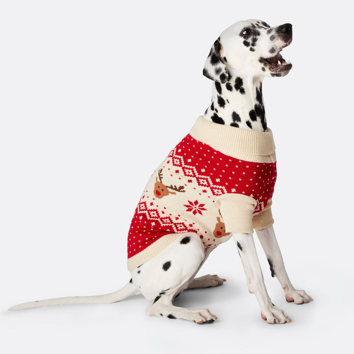 Rød Retro Rensdyr Julesweater til Hunde