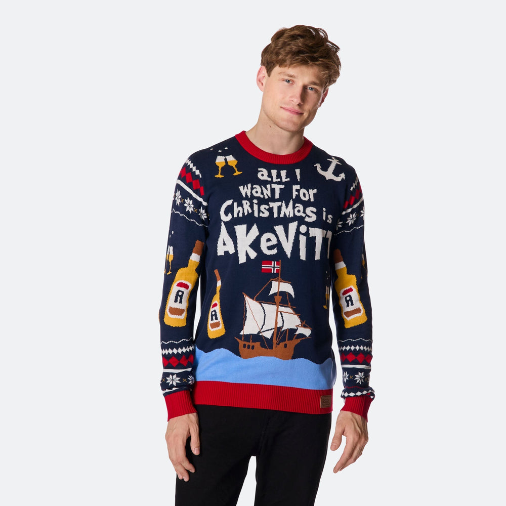 All I Want for Christmas is Akvavit Julesweater Herre