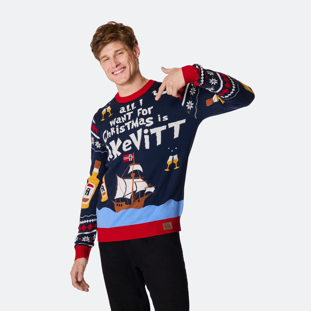 All I Want for Christmas is Akvavit Julesweater Herre