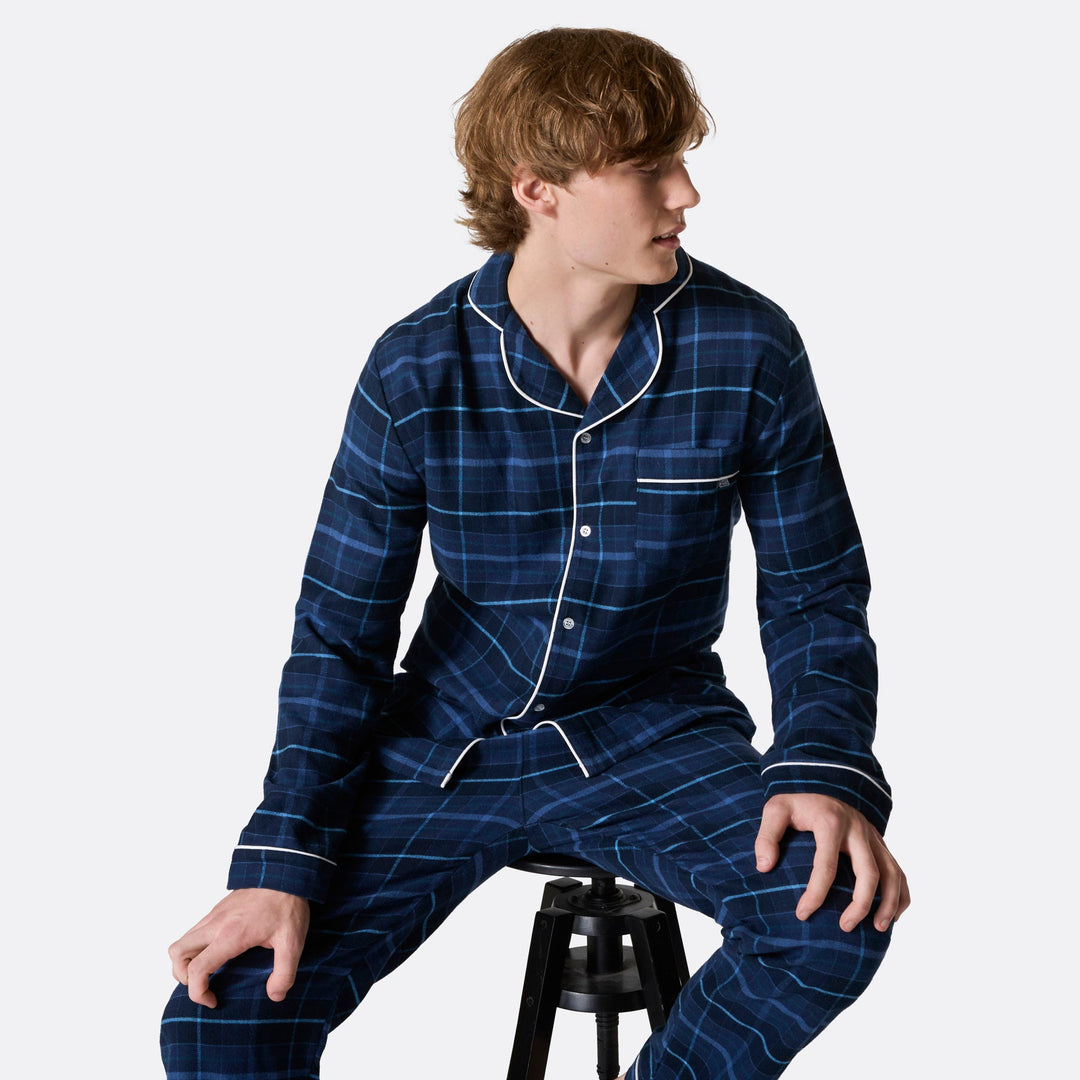 Blå Flannel Julepyjamas Herre
