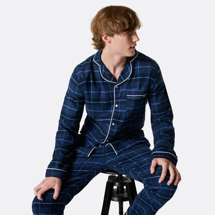 Blå Flannel Julepyjamas Herre
