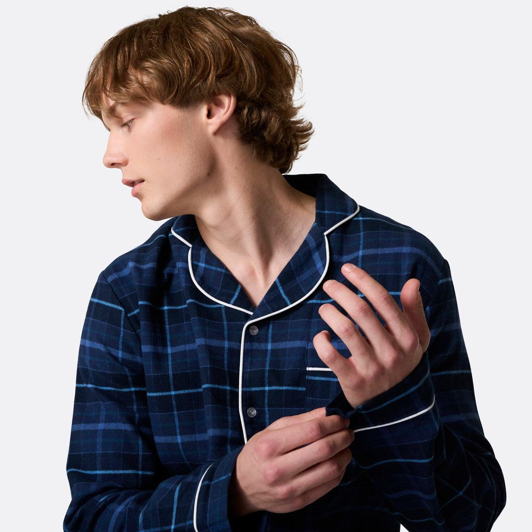 Blå Flannel Julepyjamas Herre