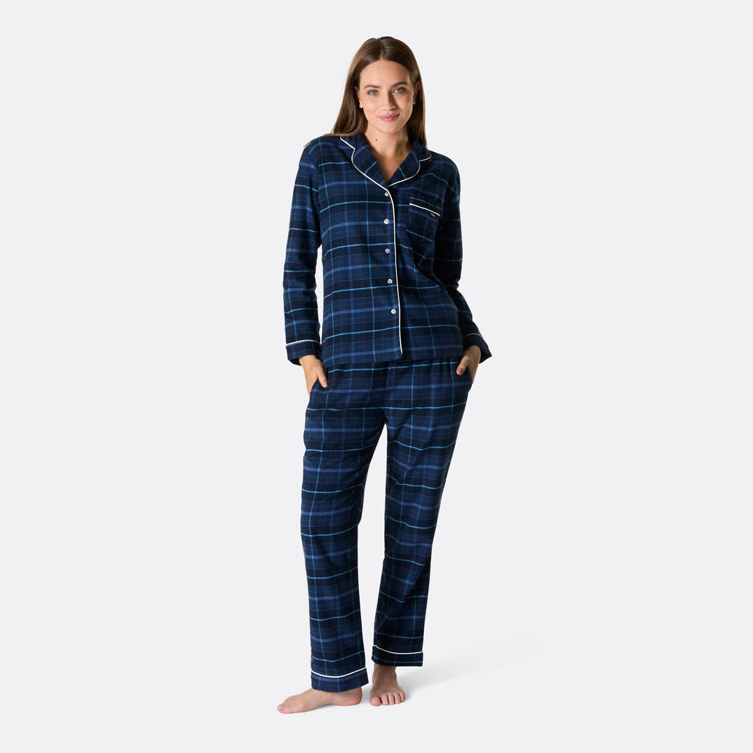 Blå Flannel Julepyjamas Dame