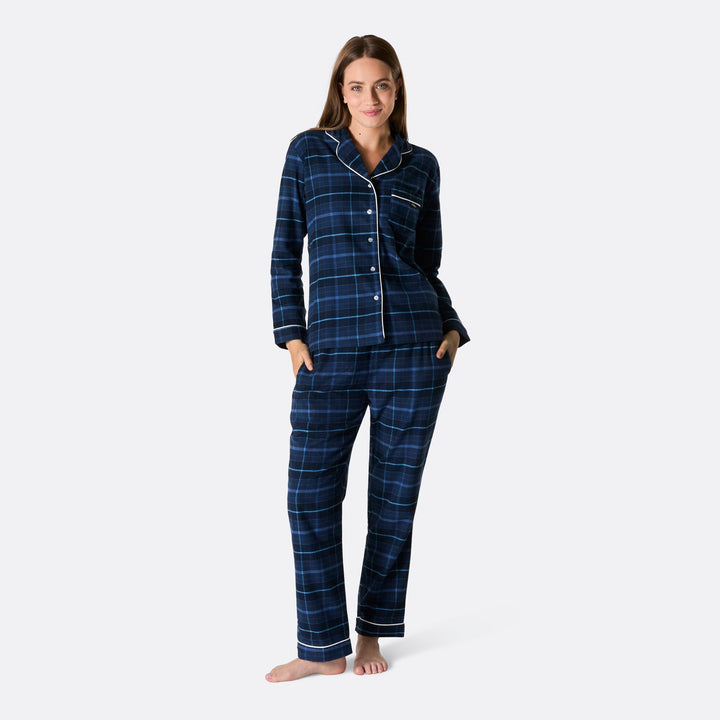 Blå Flannel Julepyjamas Dame