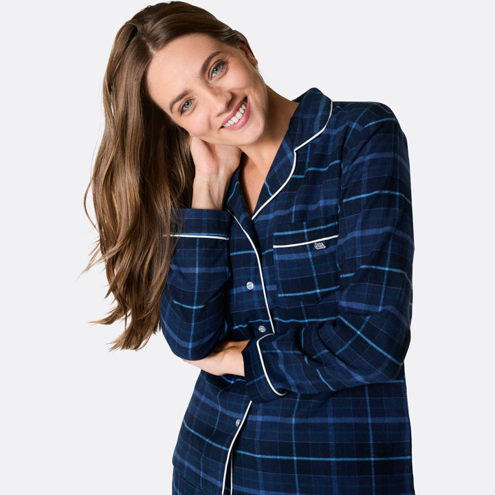 Blå Flannel Julepyjamas Dame