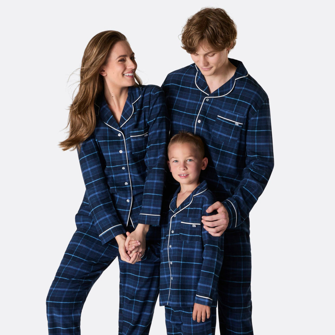 Blå Flannel Julepyjamasser Familie