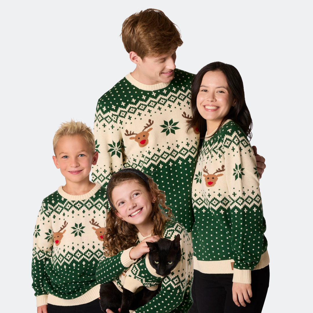 Retro Rensdyr Grøn Julesweatre til Hele Familien
