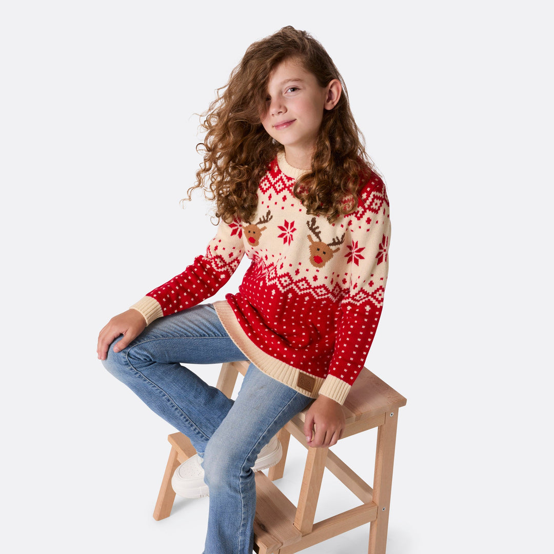 Rød Retro Rensdyr Julesweater Børn