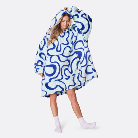 Blå Wavy Teddy HappyHoodie