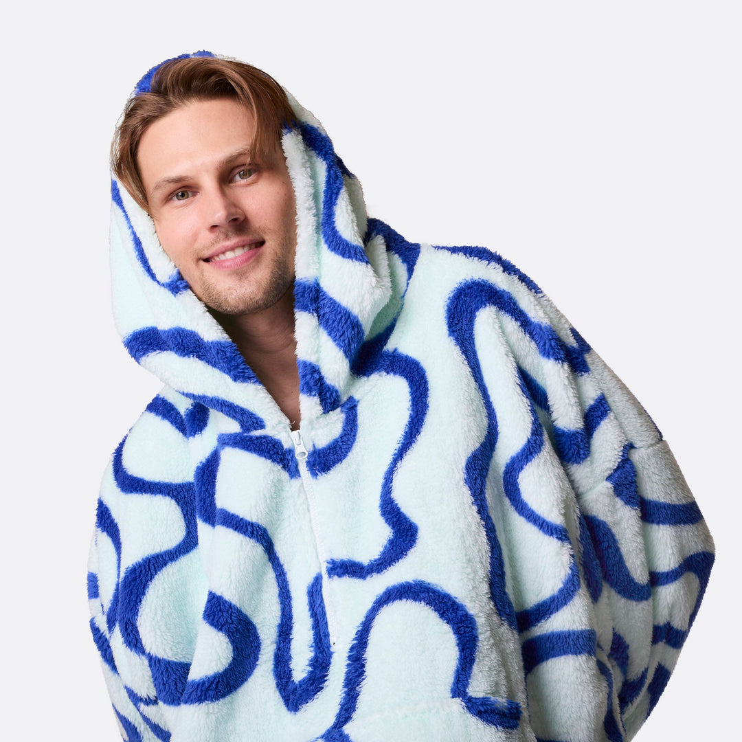 Blå Wavy Teddy HappyHoodie