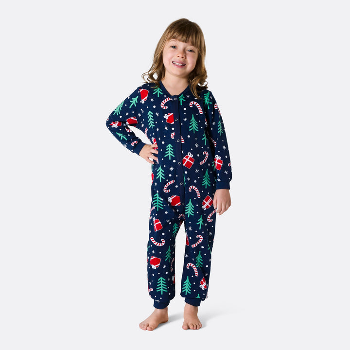 Blå Julemønster Overall Julepyjamas Børn