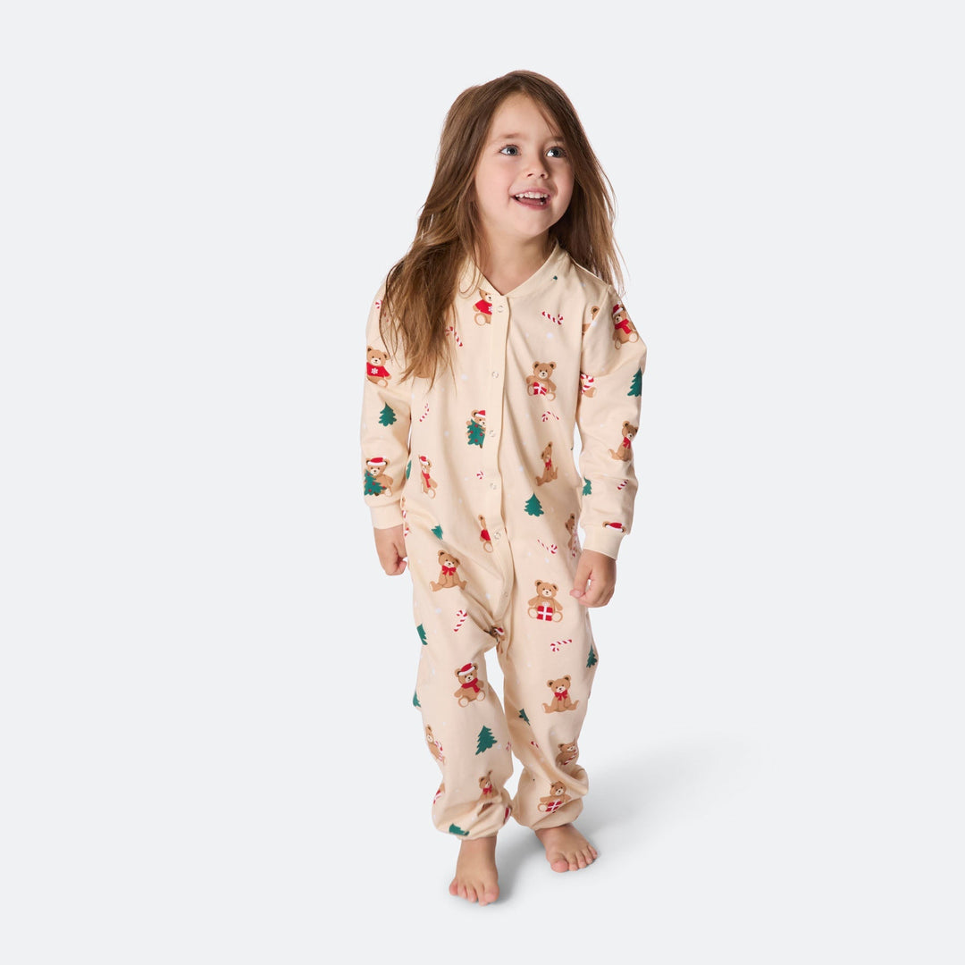Beige Teddybjørn Overall Julepyjamas Børn