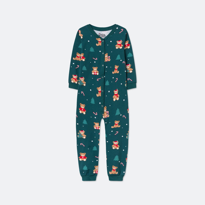 Grøn Teddybjørn Overall Julepyjamas Børn