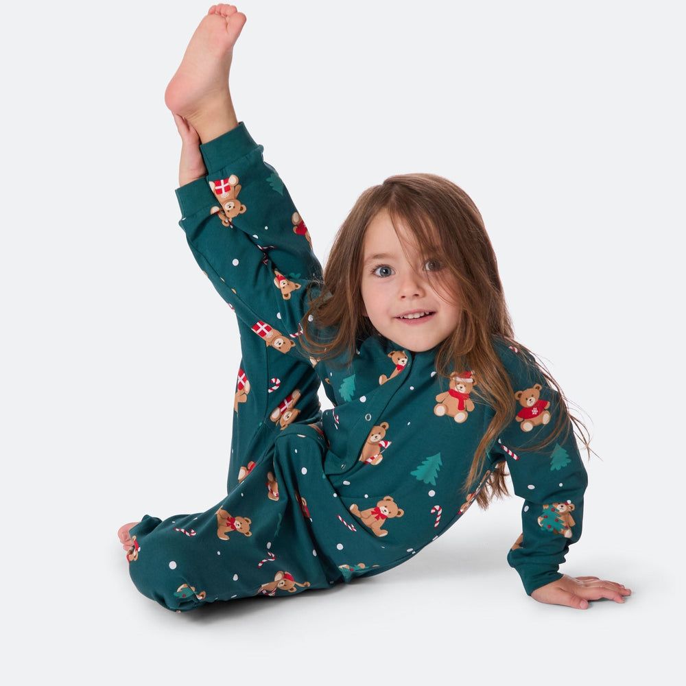 Grøn Teddybjørn Overall Julepyjamas Børn