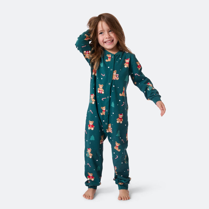 Grøn Teddybjørn Overall Julepyjamas Børn