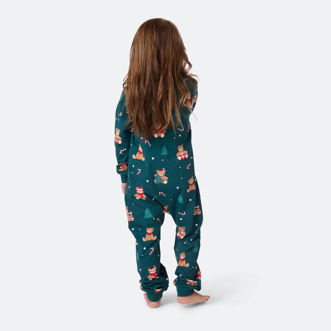 Grøn Teddybjørn Overall Julepyjamas Børn
