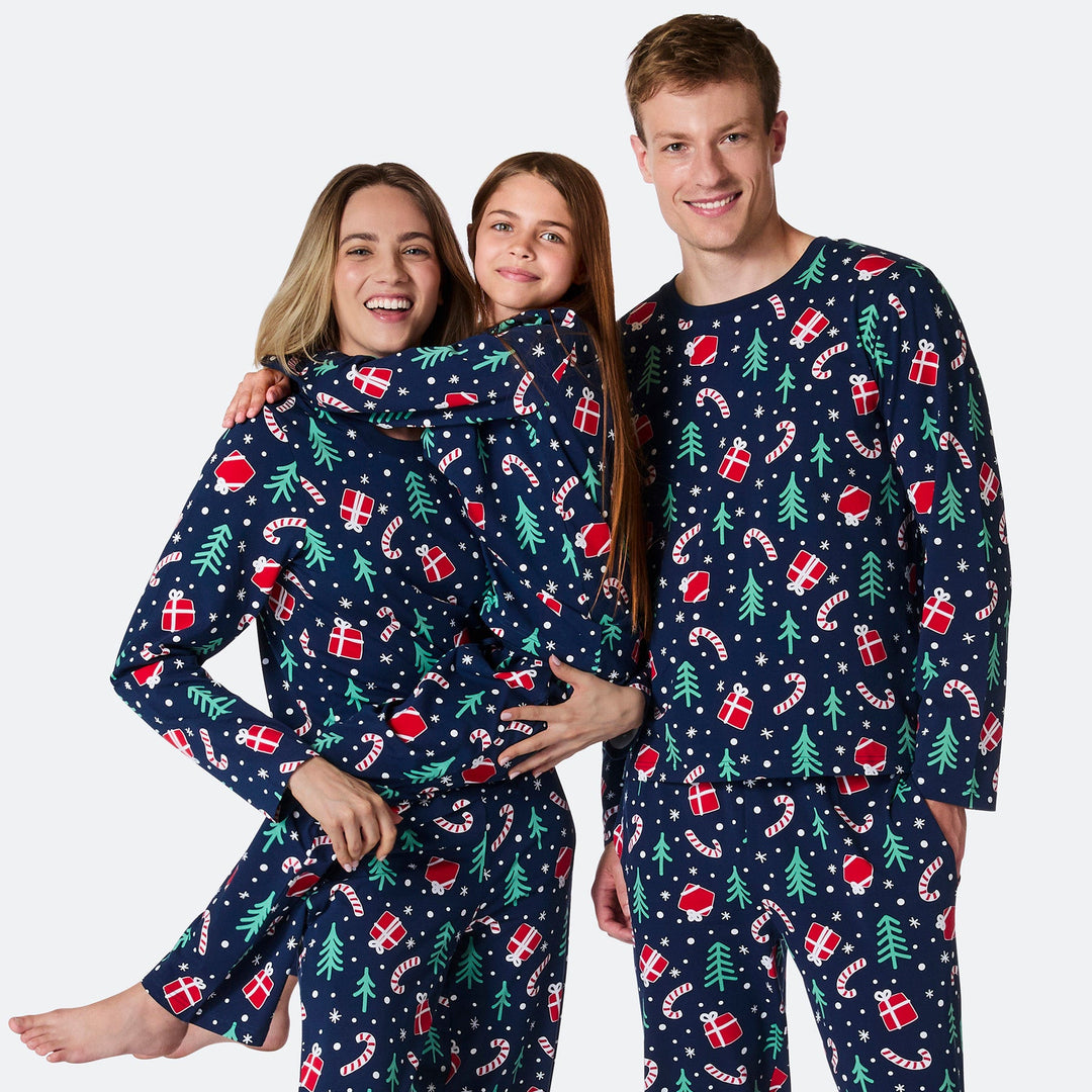 Julemønster Blå Julepyjamasser Familie