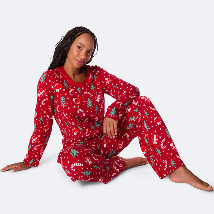 Rød Julemønster Julepyjamas Dame