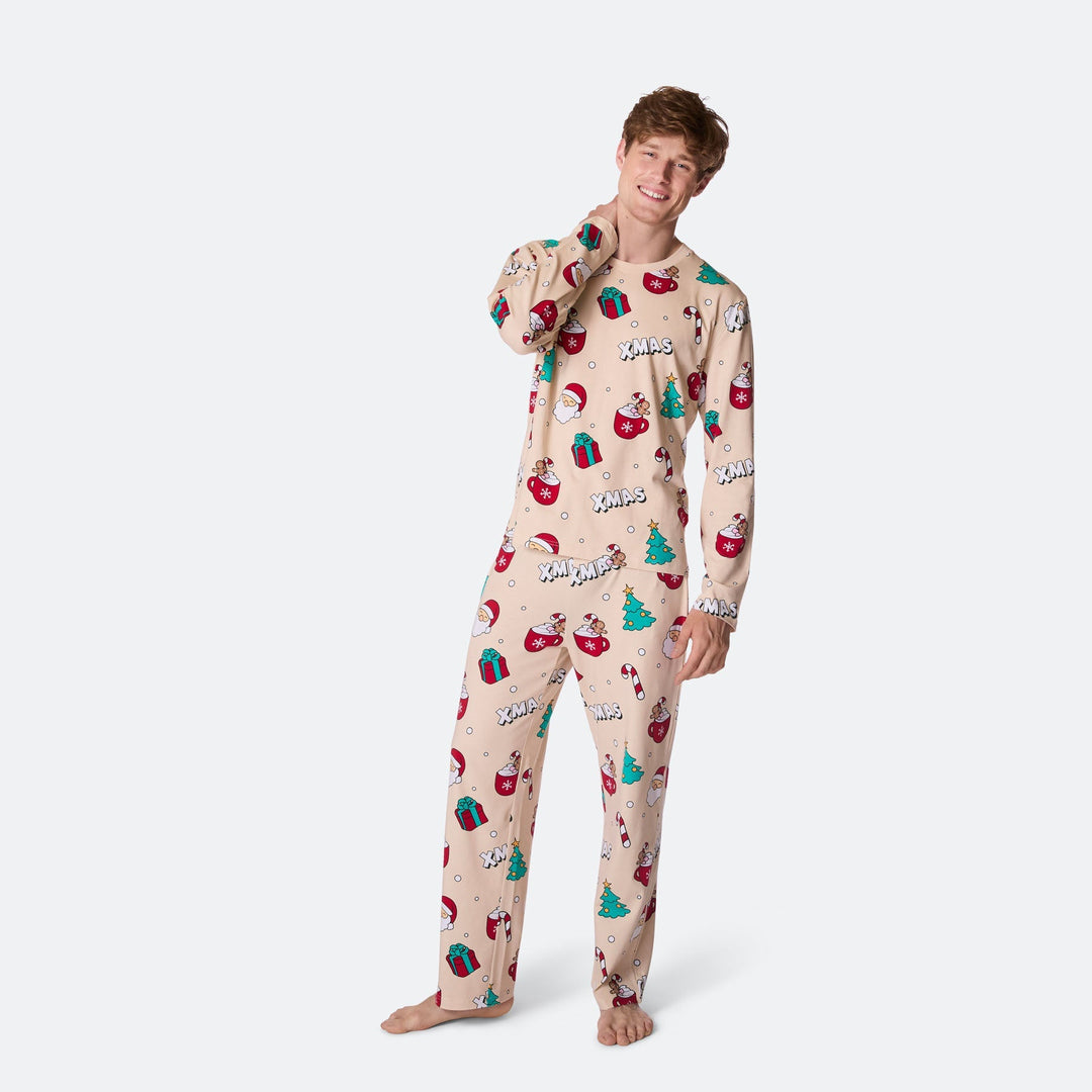 Beige Xmas Julepyjamas Herre