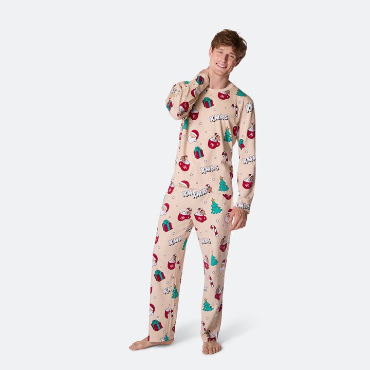 Beige Xmas Julepyjamas Herre