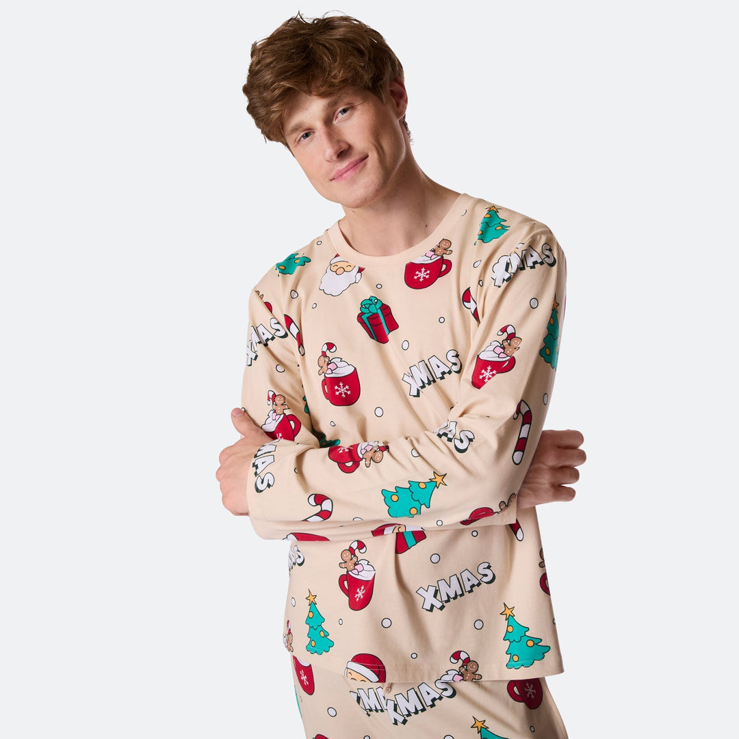 Beige Xmas Julepyjamas Herre