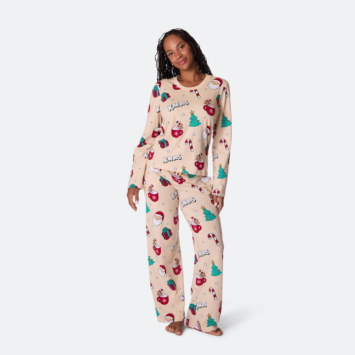 Beige Xmas Julepyjamas Dame