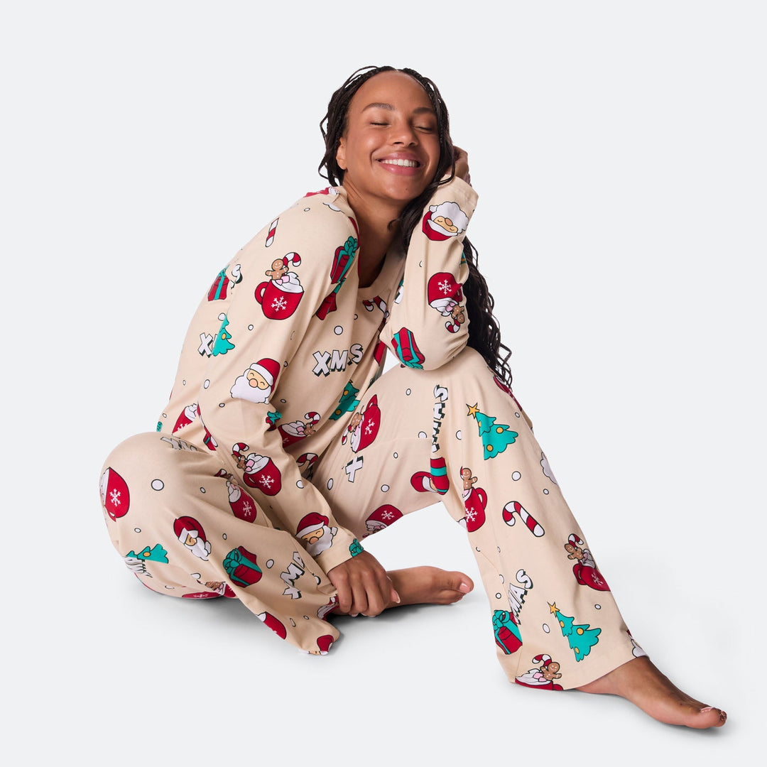 Beige Xmas Julepyjamas Dame