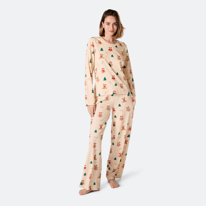 Beige Teddybjørn Julepyjamas Dame