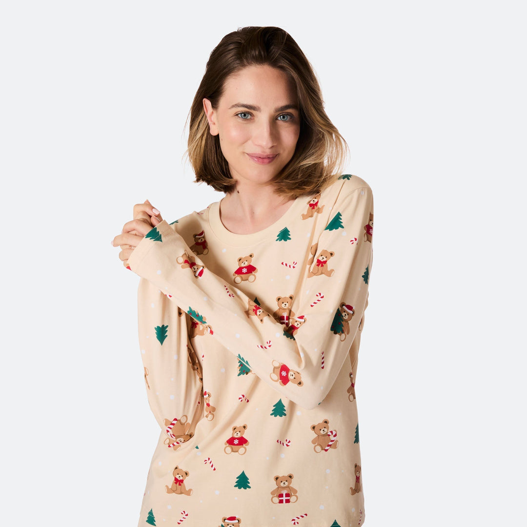 Beige Teddybjørn Julepyjamas Dame