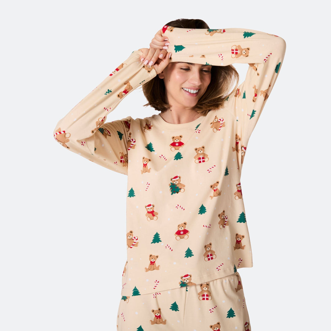 Beige Teddybjørn Julepyjamas Dame