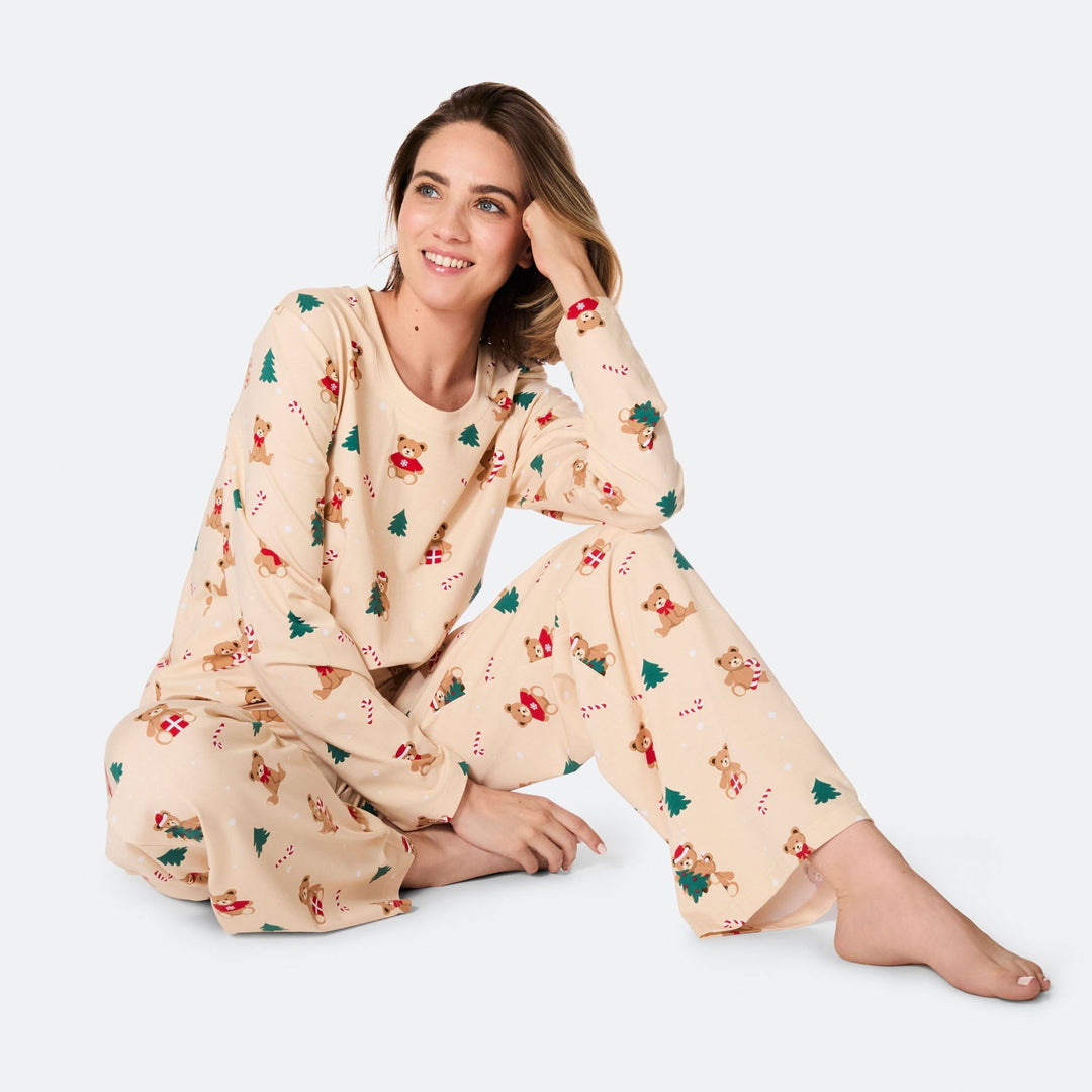 Beige Teddybjørn Julepyjamas Dame