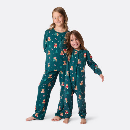 Grøn Teddybjørn Julepyjamas Børn