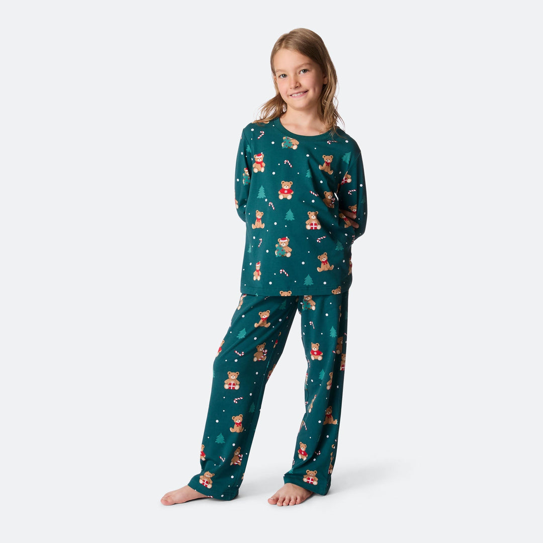 Grøn Teddybjørn Julepyjamas Børn
