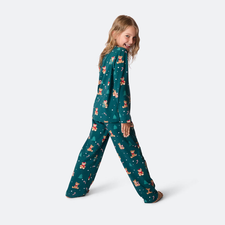 Grøn Teddybjørn Julepyjamas Børn
