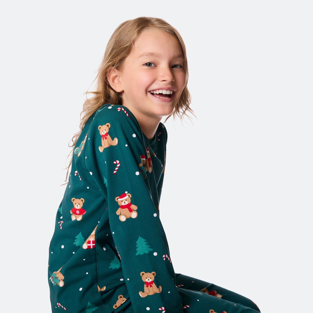 Grøn Teddybjørn Julepyjamas Børn