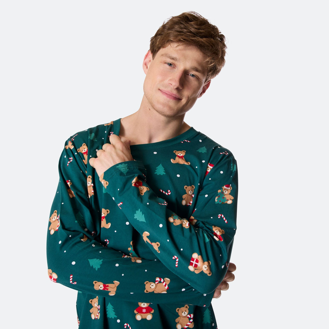 Grøn Teddybjørn Julepyjamas Herre
