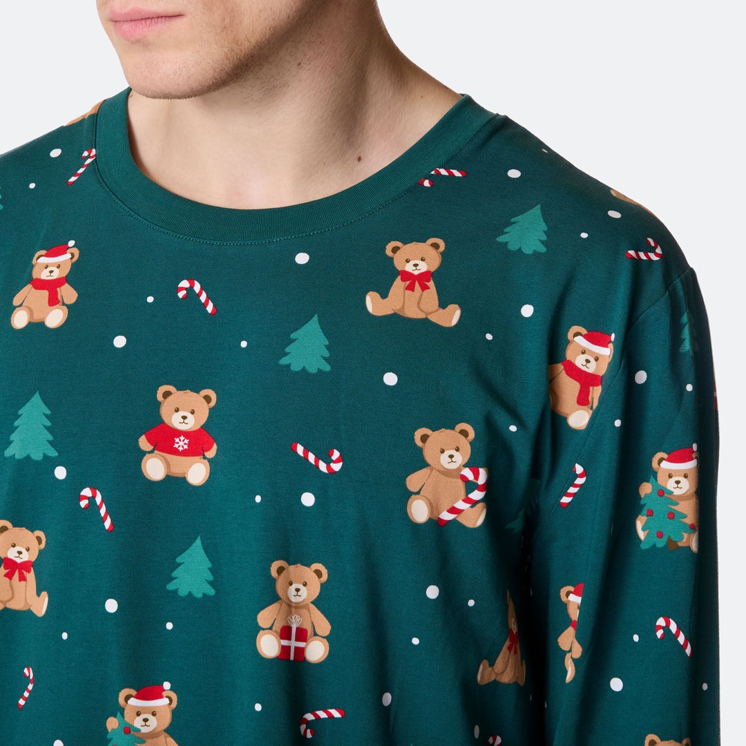 Grøn Teddybjørn Julepyjamas Herre