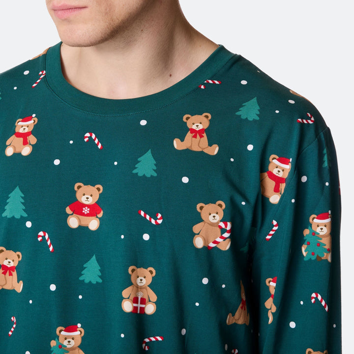 Grøn Teddybjørn Julepyjamas Herre