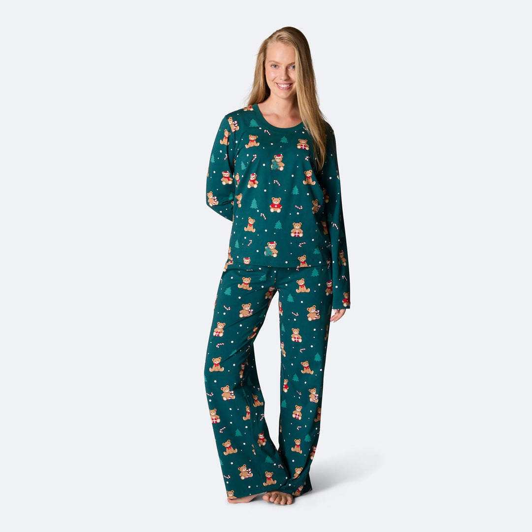 Grøn Teddybjørn Julepyjamas Dame