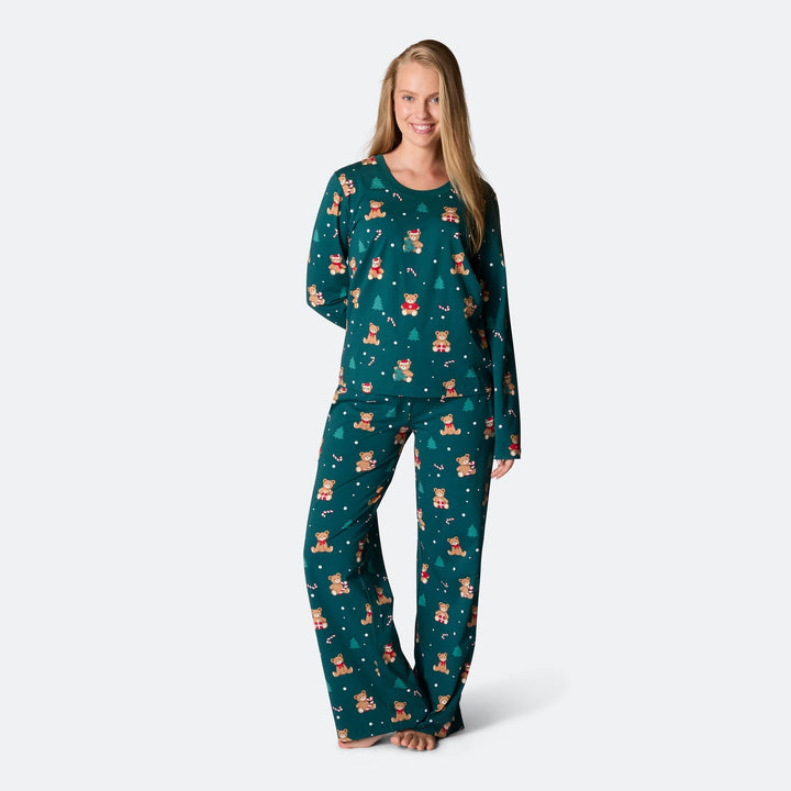 Grøn Teddybjørn Julepyjamas Dame