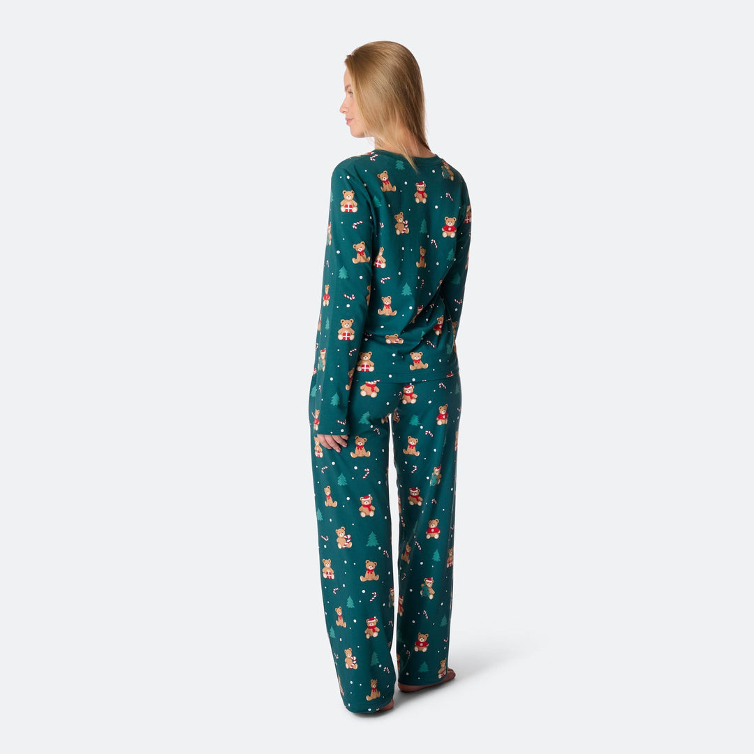Grøn Teddybjørn Julepyjamas Dame